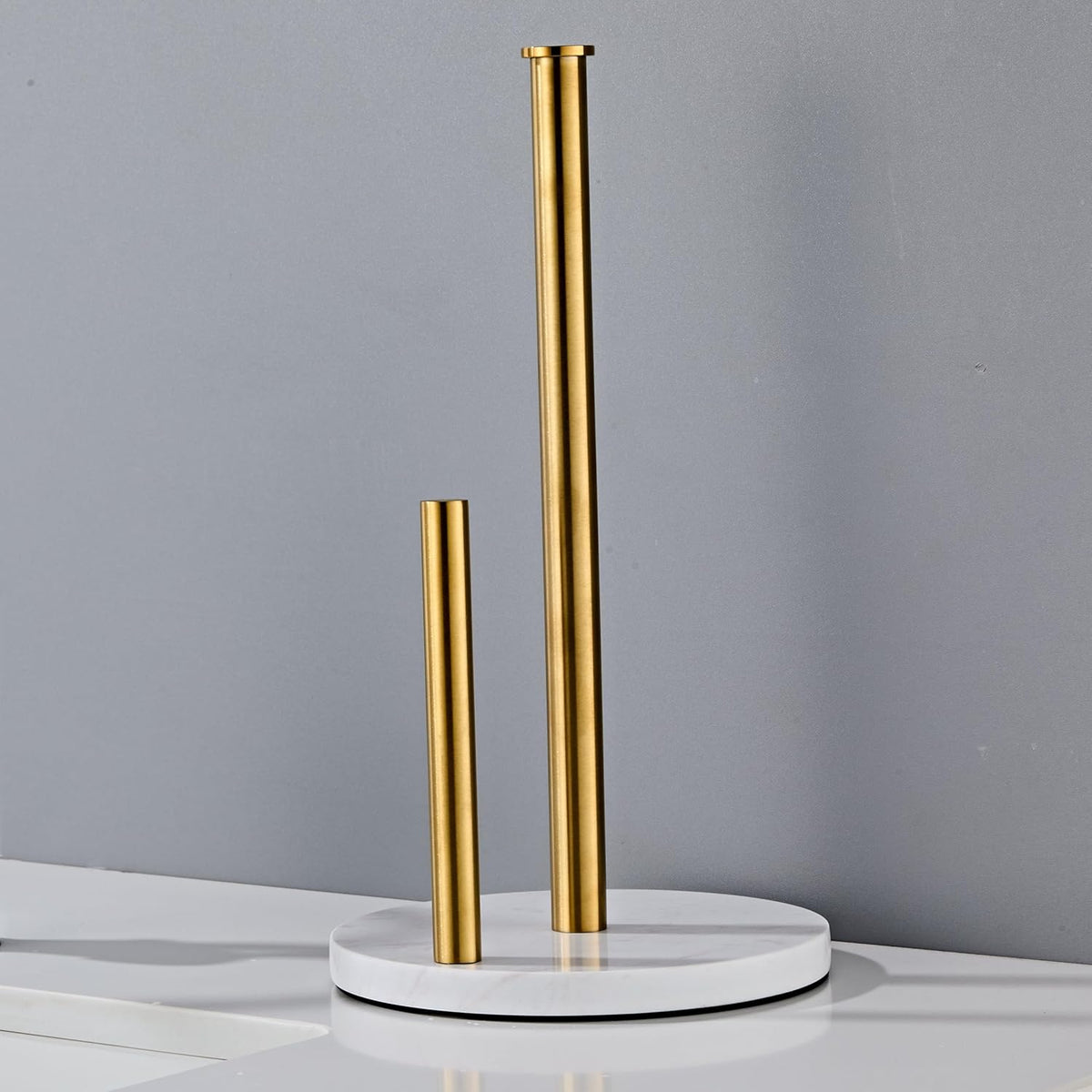 Brushed Gold Paper Towel Holder,Stainless Steel Paper Towel Holder for Kitchen Roll Organize, Standard or Jumbo-Sized Roll Paper, Countertop Roll Dispenser with Marble Base