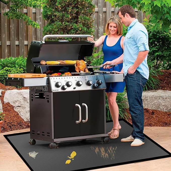 90 ×52 inches Under Grill Mats for Outdoor Grill/ Double-Sided Indoor Fireplace Mat Fire Pit Mat Fireproof Waterproof Oil-Proof, BBQ Mat Grill Pads Grilling Mat Protector for Deck Patio Gas Grills