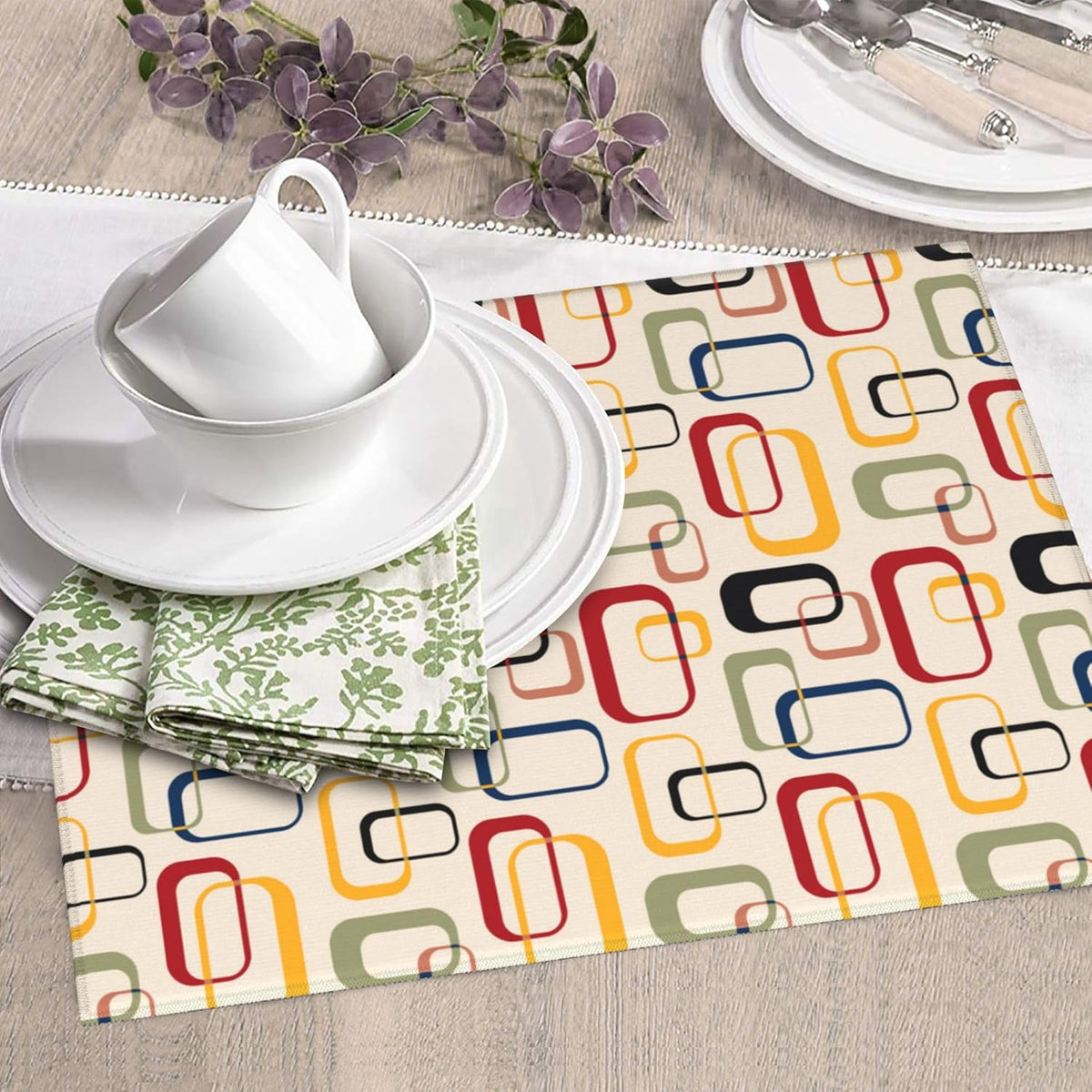 Mid Century Modern Retro Dish Drying Mat for Kitchen Counter Washable Absorbent Reversible Microfiber Vintage Decorative Drying Pad Kitchen Accessories 16x18 Inch