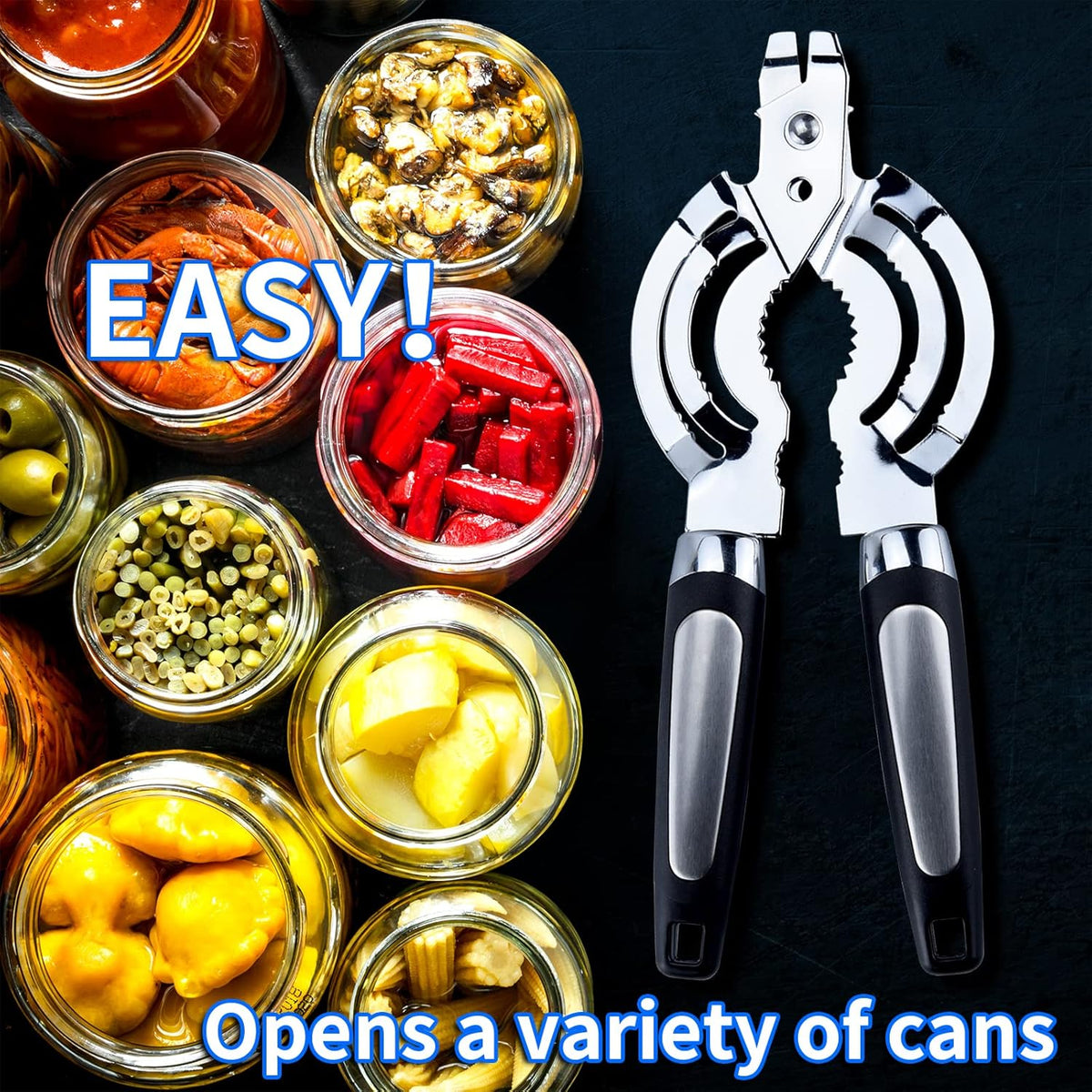 Jar Opener, Multi Jar Opener for Weak Hands, Stainless Steel Jar Lid Opener, Beer Bottle Opener for Arthritic Hands, Seniors with Arthritis