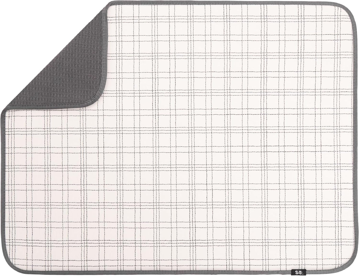 S&T INC. Dish Drying Mat XL, 18” x 24”, Absorbent Microfiber Kitchen Counter Mat, Dish Drying Pad for Dishes, Utensils, Pots and Pans, Extra Large, Stitched Plaid