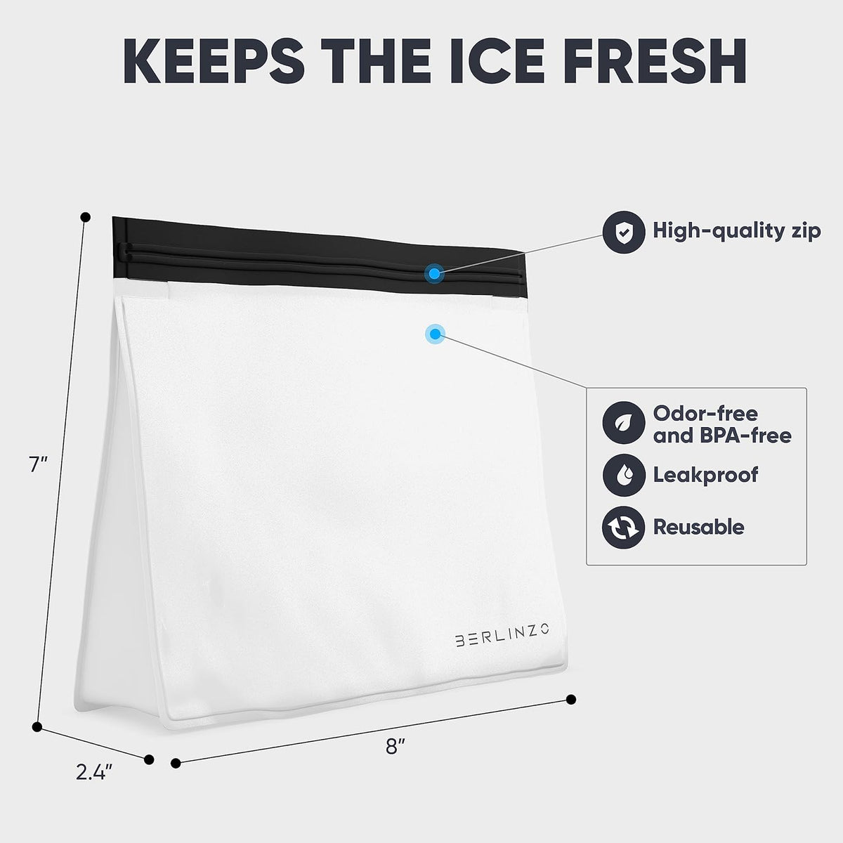 Berlinzo Reusable Ice & Food Storage Bag - Freezer Safe, Leakproof, BPA-Free Silicone, Plastic-Free Lunch Bag - One Bag