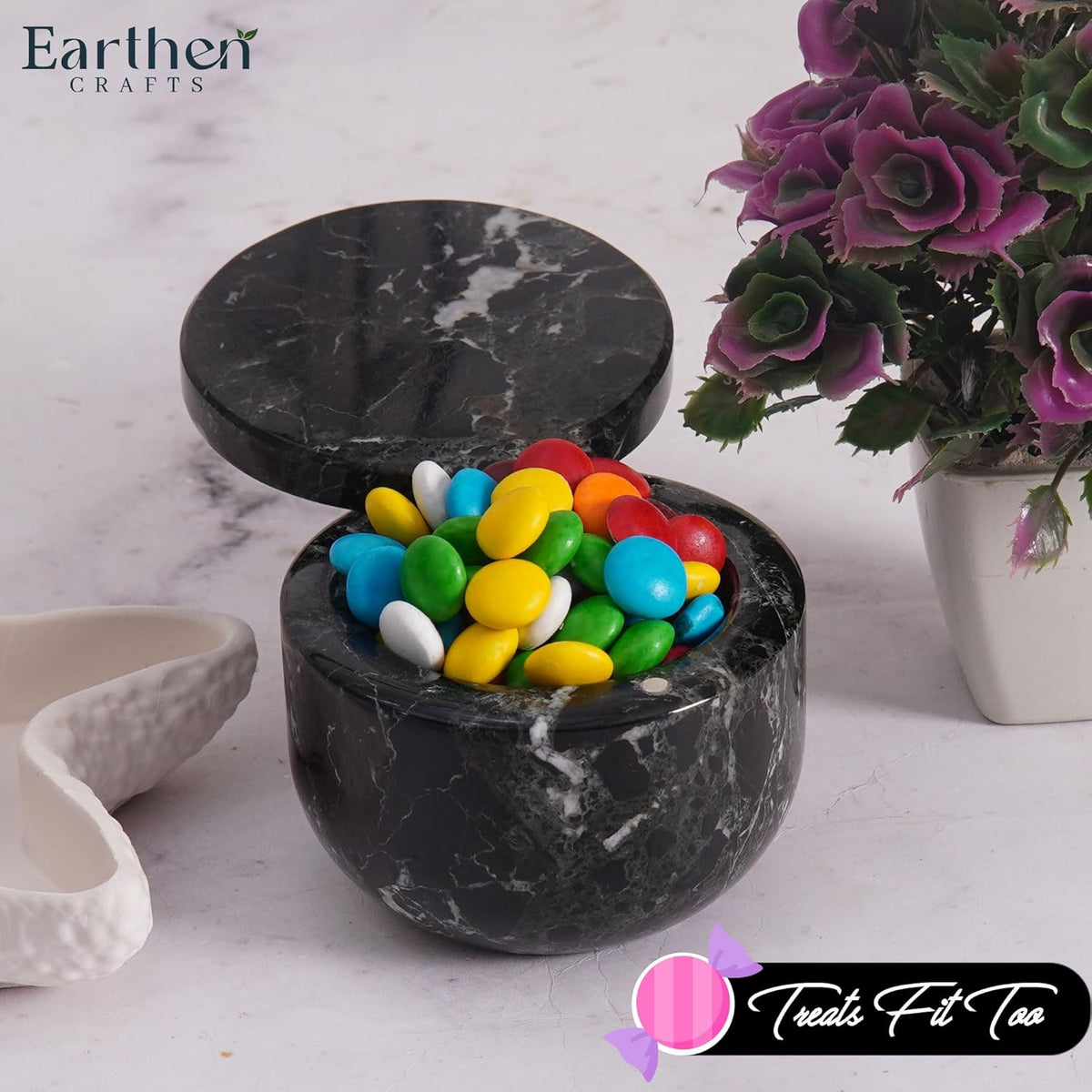 Marble Salt Cellar 3 Inch Black Salt Box With Swivel Lid, Spice Jar for Kitchen Counter with Magnetic Closure, Salt and Pepper Storage Container