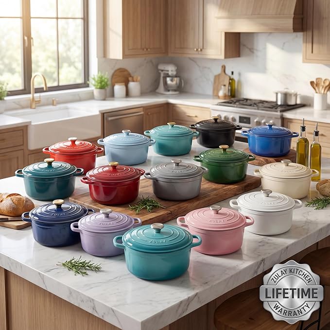 Zulay Kitchen 5 Quart Enameled Cast Iron Dutch Oven Pot with Lid – Premium Durability & Oven Safe up to 500°F – Heavy Duty Cookware Perfect for Bread Baking, Stews, Braising & Roasting – Gray