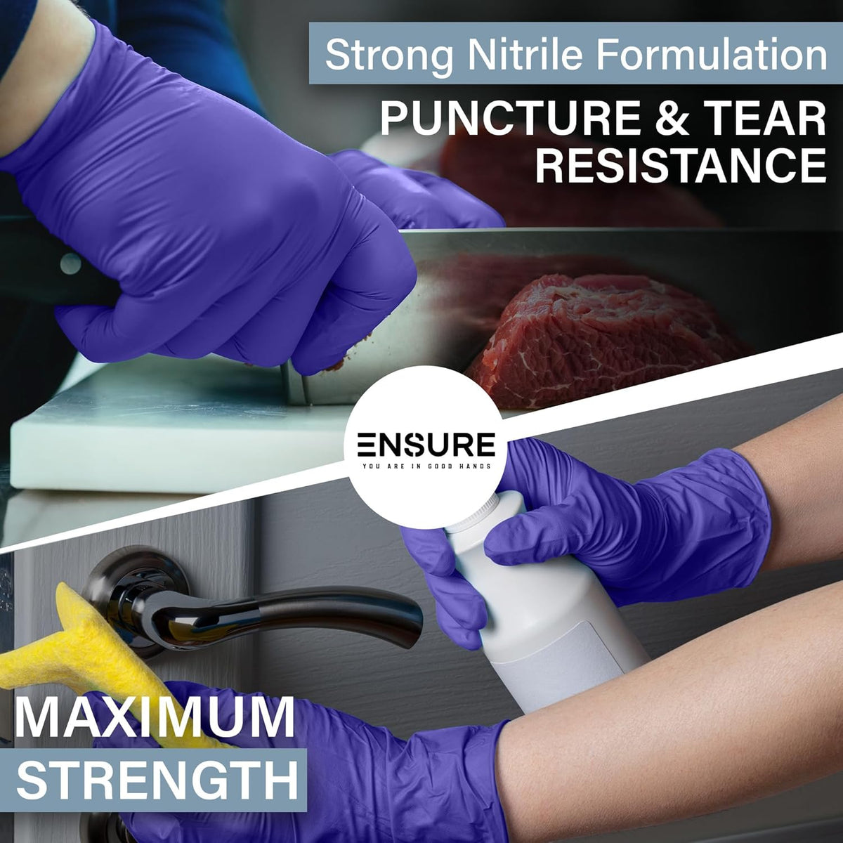 EnSure Nitrile Exam Gloves, Powder-Free, Latex-Free, Chemo Rated, Non-Sterile, Light Duty, Textured Tips, Medical, Surgical, Food Safe, Cleaning, Dental, Lab Use - 3 Mil (X-Small, 200 Count)