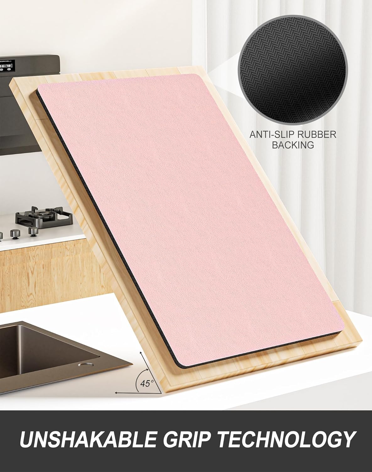Rnivvi Dish Drying Mat for Kitchen Counter, XL 15 x 24" Super Absorbent Drainer Pad Easy Clean Dish Rack Pad, Non-Slip Heat Resistant Coffee Bar Mat for Coffee Machine Station Accessories Decor, Pink