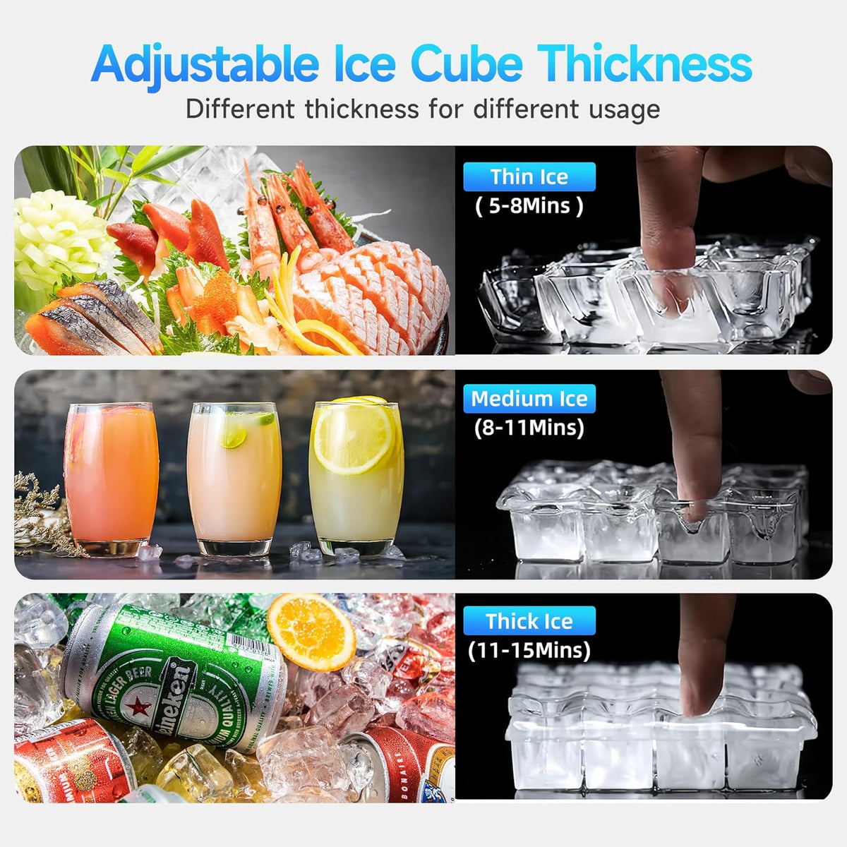 Commercial Ice Maker Machine, 360 lbs /24 h, 200 lbs Storage Bin, Industrial Ice Machine, Blue Light, Stainless Steel, Perfect for Bar/Home/Business