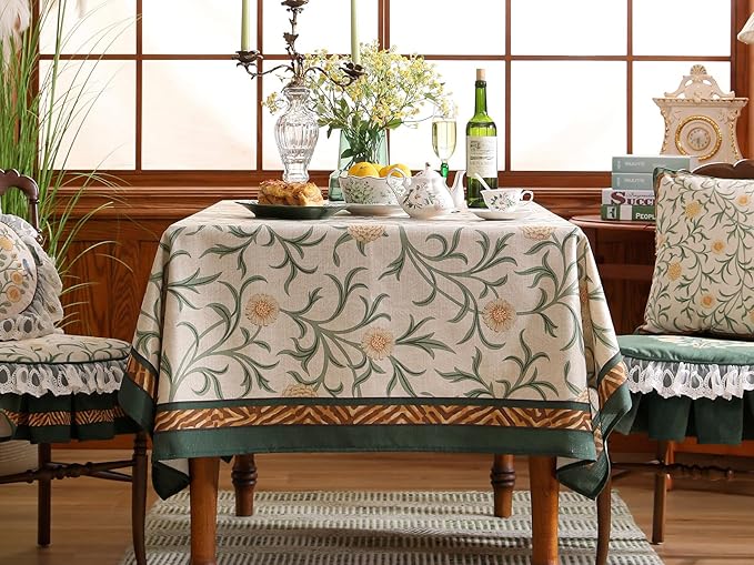 patdrea Designer French Linen Table Cloth for Rectangle Table,Vintage Fall Decorative Tablecloth,Floral Decoration Cover for Kitchen Dining Christmas,Tea Party,Thanksgiving,63"x110"-Littledaisy