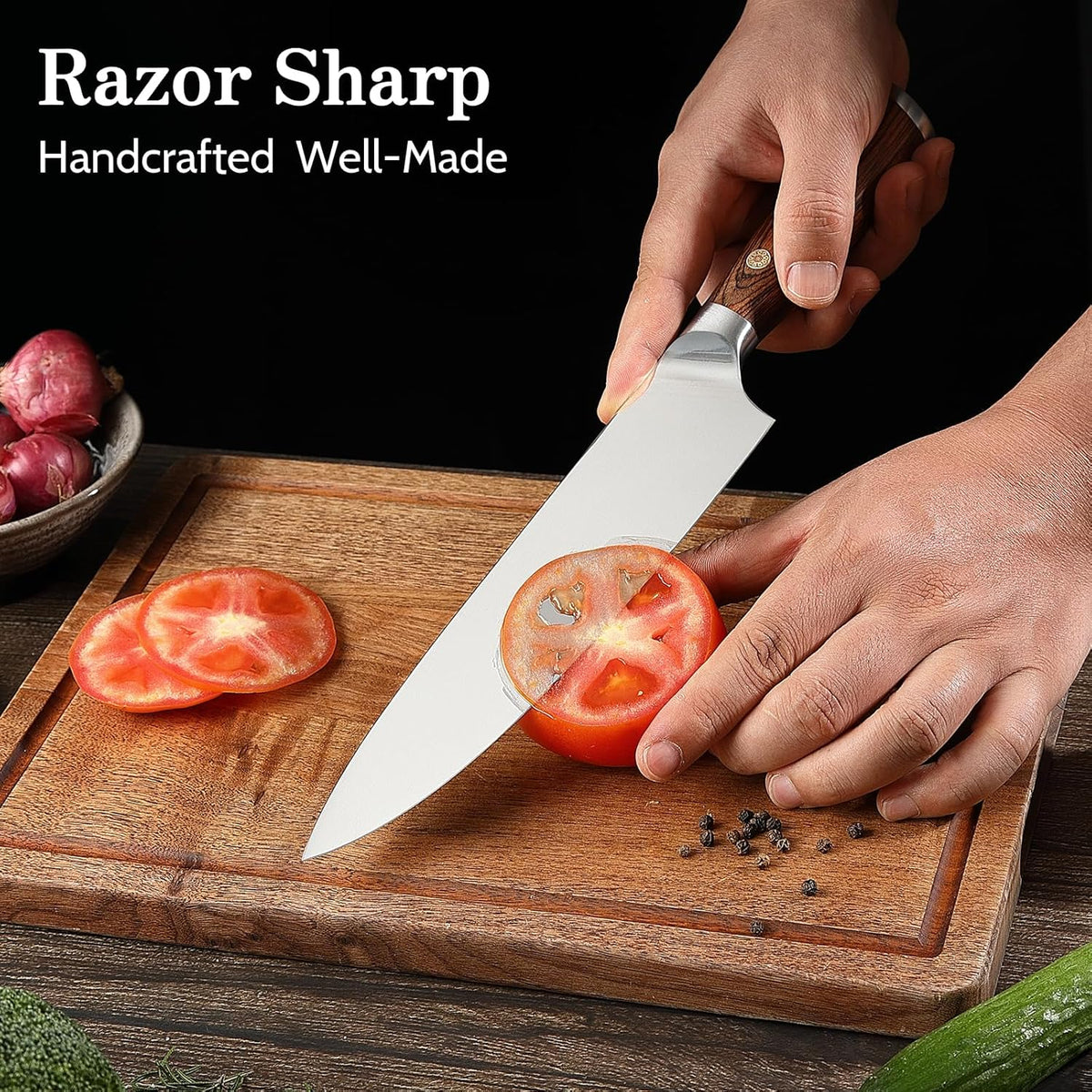 Kitchen Knife Set with Magnetic Holder, 4 Pieces Japanese High Carbon Stainless Steel Chef Cooking Knife Set, Ultra Sharp Professional Chef Santoku Utility Knives (Silver)