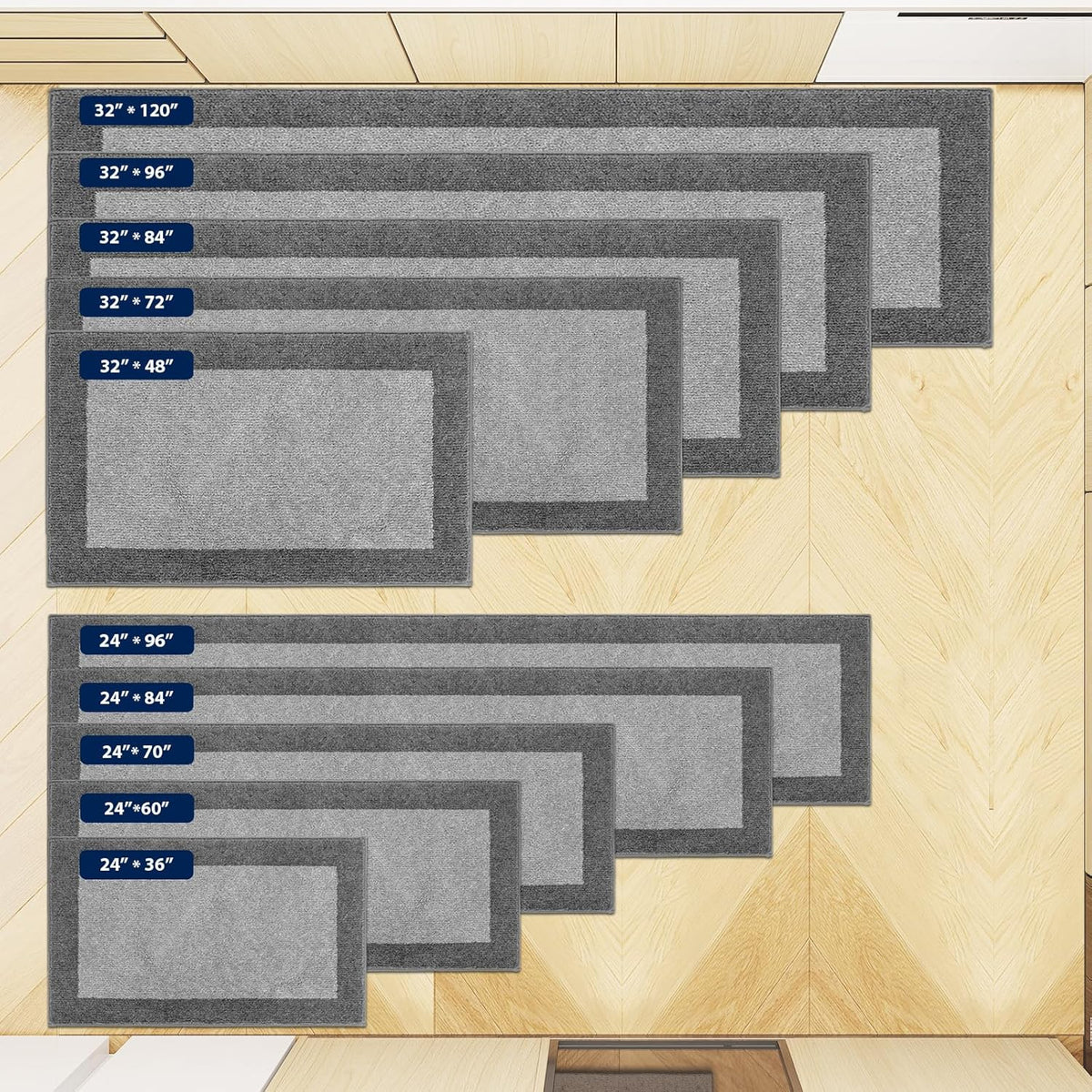 Machine Washable Kitchen Rug 32" x 84", Non Slip Kitchen Mat for Floor, Absorbent Entrance Runner Rug for Bedroom, Hallway, Bathroom, Door (Roll Packing)