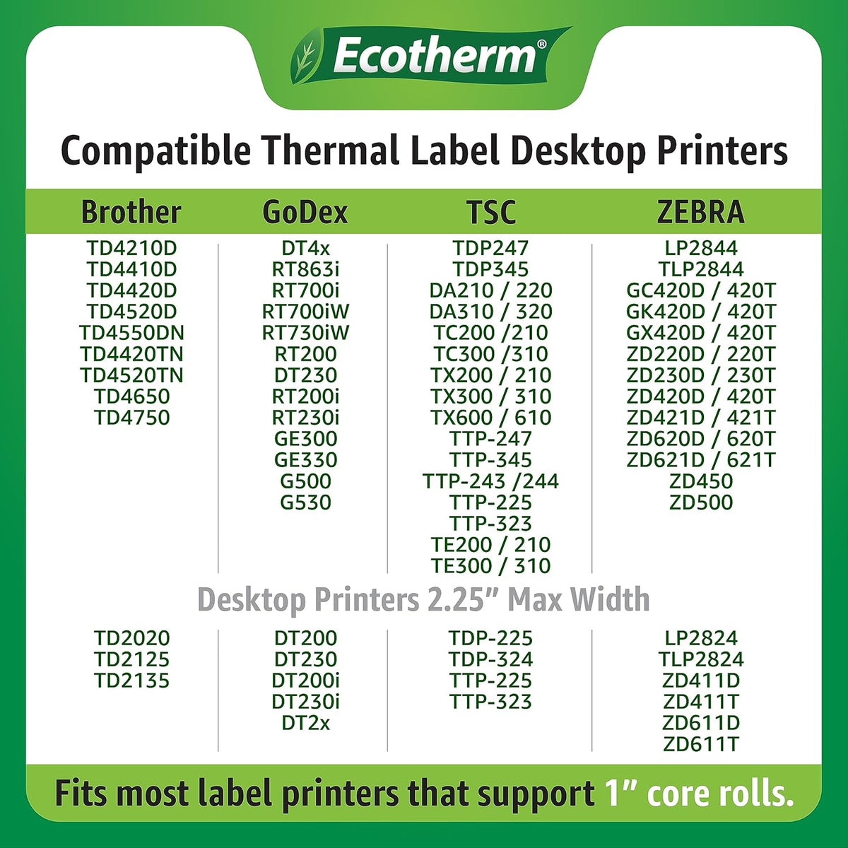 4" x 3" Thermal Labels | 6 Rolls | 5580 Labels | fits Zebra, Munbyn, Rollo, Godex, Arkscan, iDPRT, Offnova Thermal Label Printers and More | Blank White Adhesive Stickers by Ecotherm