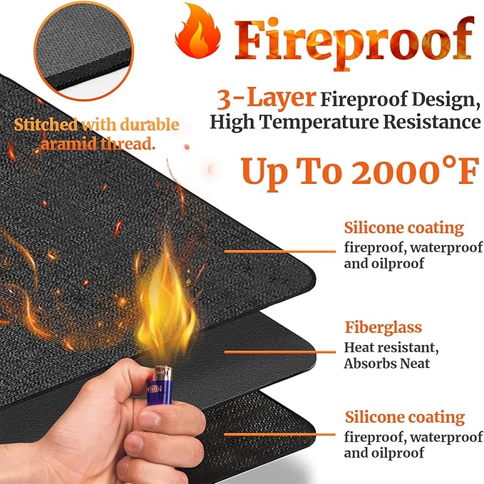 46 ×26 inches Rectangle Fire Pit Mat/ Fireproof Hearth Mats for Fireplaces Fire Resistant, Fireproof Mat Grill Mat BBQ Grill Pads Protect Mat for Deck Patio Grass Outdoor Charcoal, Smokers, Gas Grills
