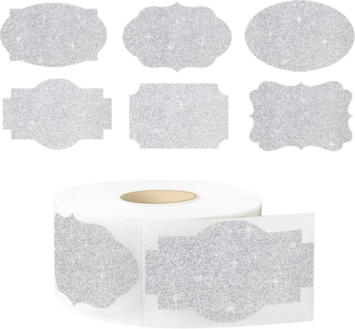 350 PCS Gift Tags Stickers Name Labels Stickers,2" x 1.2" Fancy Shape Stickers Self-Adhesive Handmade Bottle All-Purpose Jar Labels for Presents Cosmetic Decoration Jars Food Craft (Bright Silver)