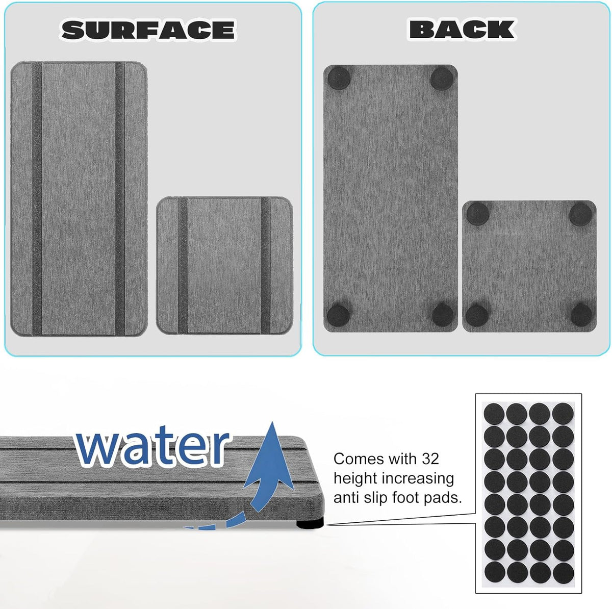 4PCS Stone Drying Trays for Bathroom Sink and Kitchen Counter - Water Absorbing Stone Tray with Diatomaceous Earth, Soap Dish and Coaster