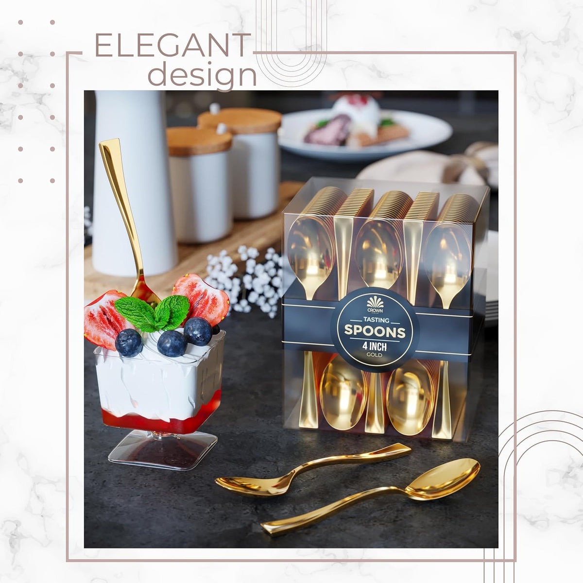 Exquisite Mini Spoons Desserts - Bulk Pack Of 500 Mini Gold Dessert Spoons – Disposable 4.5'' Plastic Appetizer Spoons - Real Flatware Look - Miniature Gold Spoons Disposable - Bpa Free - Food Safe