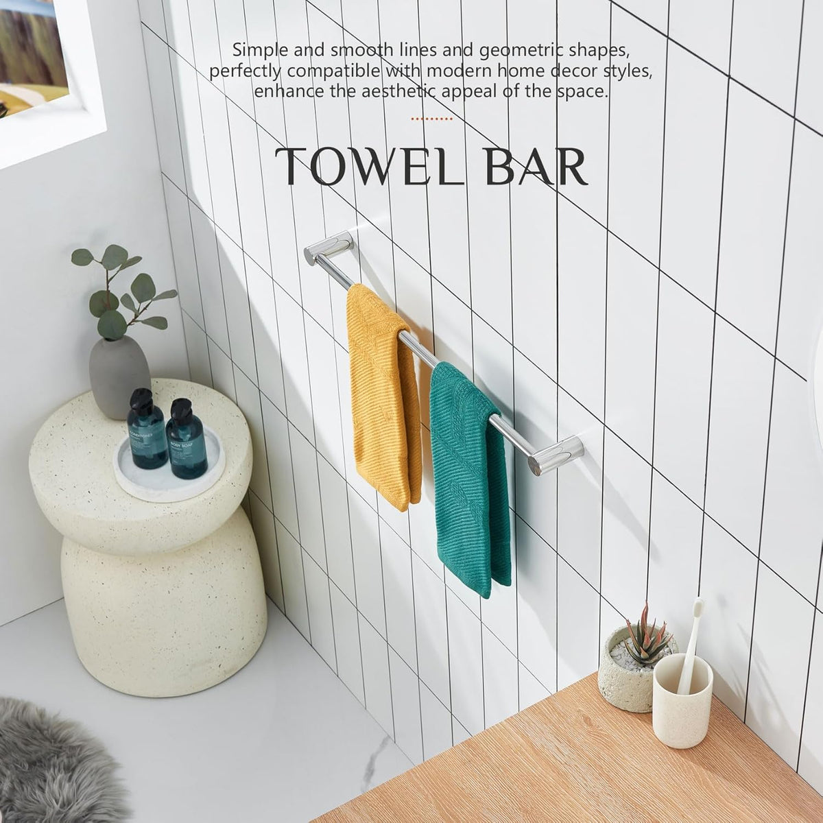 KOKOSIRI Towel Rack Chrome 24-Inch Towel Bar for Bathroom Wall Mount Single Rod Bathroom Lavatory Accessories Polished Stainless Steel, B4007CH-L24