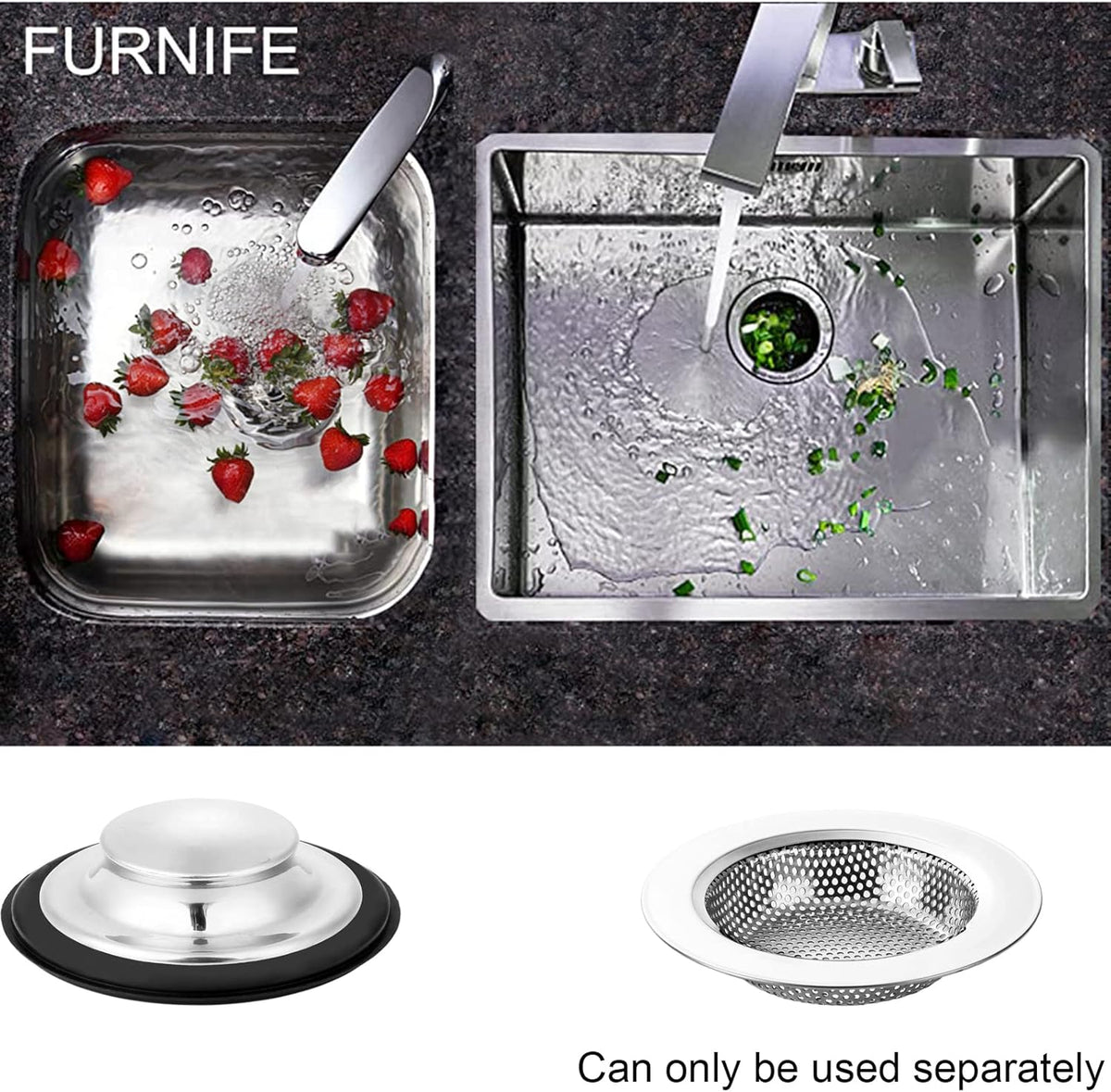 Sink Drain Strainer Stopper, Stainless Steel Garbage Disposal Plug, Sink Strainer and Stopper, Food Catcher for Standard 3-1/2 Inch Kitchen Sink Drain