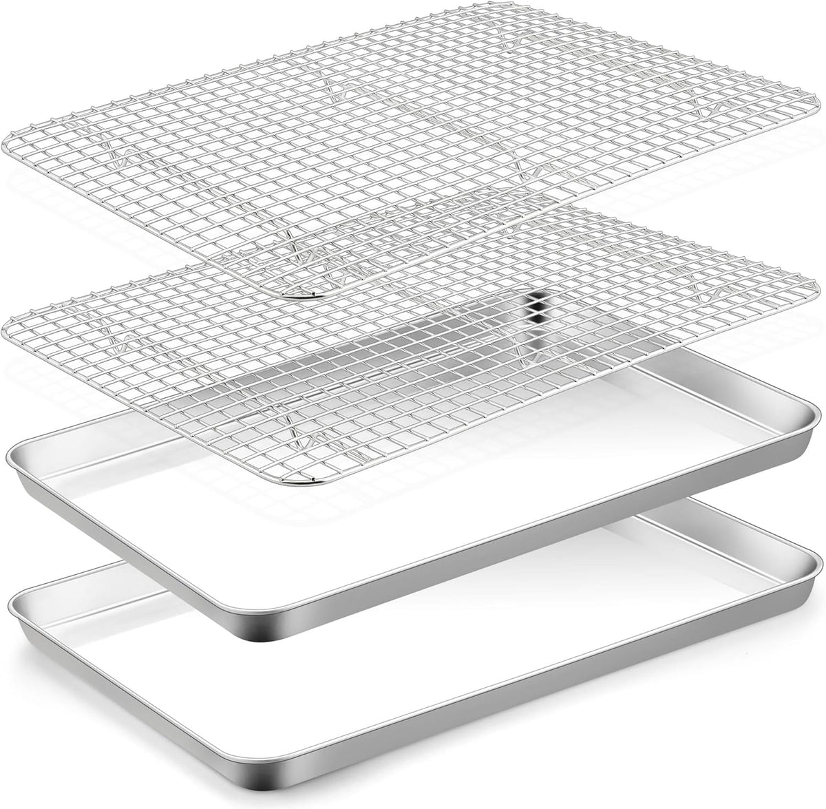 TeamFar Cookie Sheets with Cooling Racks, 17.6 x 13 x 1 Inch Stainless Steel Baking Pan with Grid Rack for Baking Roasting, Non-Toxic & Heavy Duty, Dishwasher Safe, 2 Pans with 2 Racks