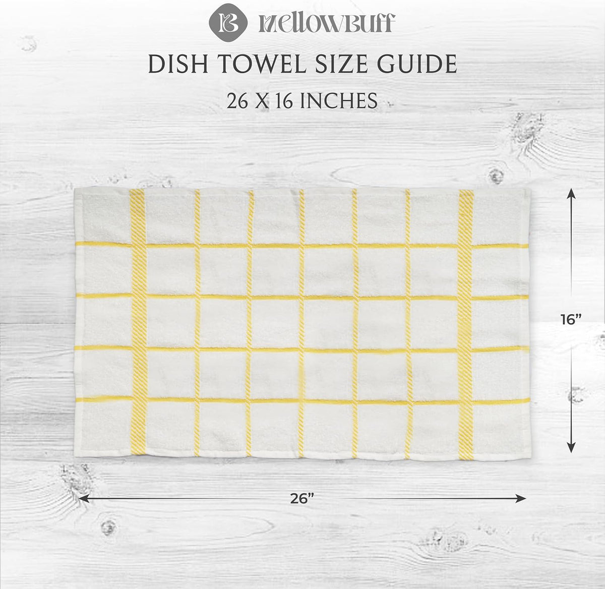 100% Cotton Terry Dish Towels, 4 Pack Checks, 16 x26 Inches, Super Soft and Absorbent Kitchen Towels, Perfect for Kitchen Cleaning and Dish Washing | Yellow