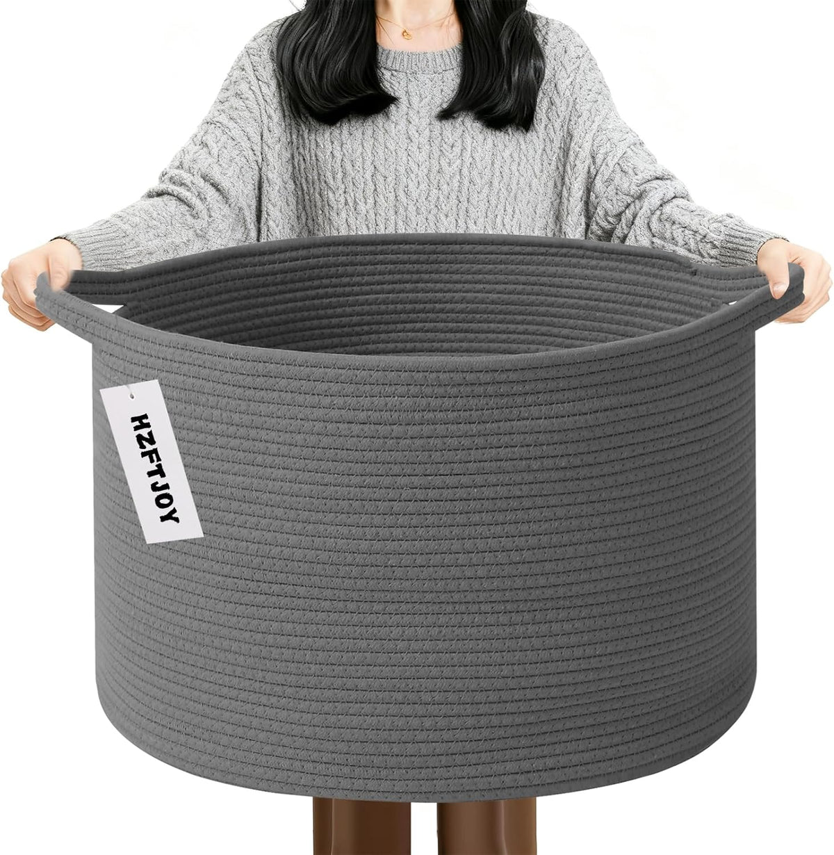 Large Blanket Basket for Organizing,115L Closet Organizers and Storage Bins Box for Shelves Woven Rope Storage Baskets,Living Room,Bedroom,Dorm,Laundry room (Dark Grey)