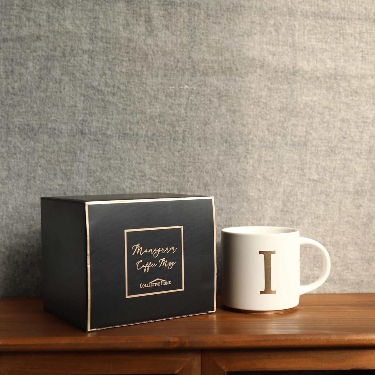 COLLECTIVE HOME - Monogram Ceramic Mugs, 15 oz Golden Initial Coffee Cups, Elegant Alphabet Tea Mugs, Elegant Personalized Mug with Gift Box, Unique Mug with Double Side Capital Letter (I)