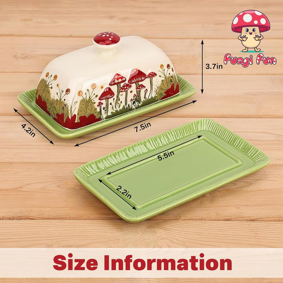 Fungi Fun Mushroom Butter Dish With Lid – Cute Cottagecore Ceramic Storage Container, Vintage French Covered Tray, Boho Farmhouse Kitchen Decor Gift, Unique Countertop Holder (White, Standard)