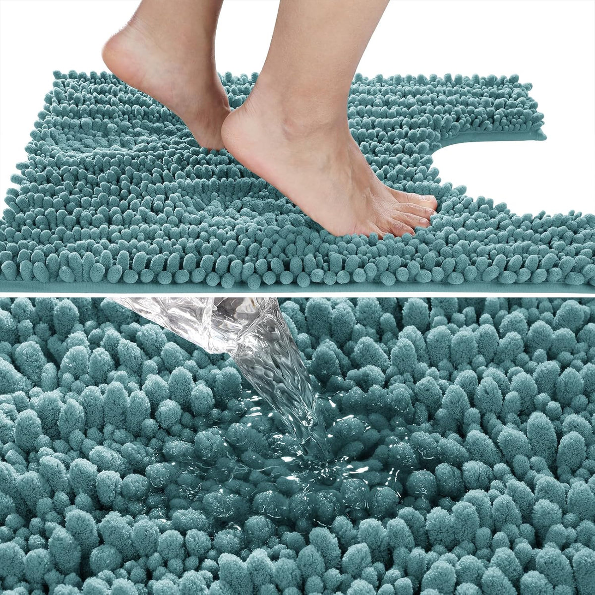 Yimobra Toilet Rug U Shaped Washable 24x20 Inch - Ultra Soft Absorbent Chenille Bath Rugs for Toilet, Quick Dry & Machine Washable, Non Slip Contour Bathroom Mat, Teal Blue
