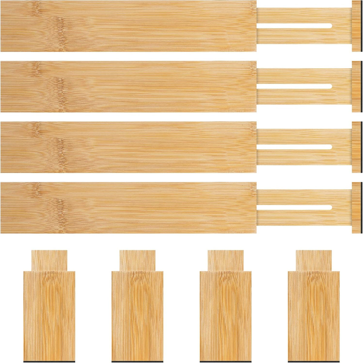 Bamboo Drawer Dividers Organizer with Inserts, Expandable from 12.5-21.7", Adjustable Drawer Organizer Separators for Utensils, Dresser, Bedroom, Bathroom, Closet, Clothing, Office (Beige)