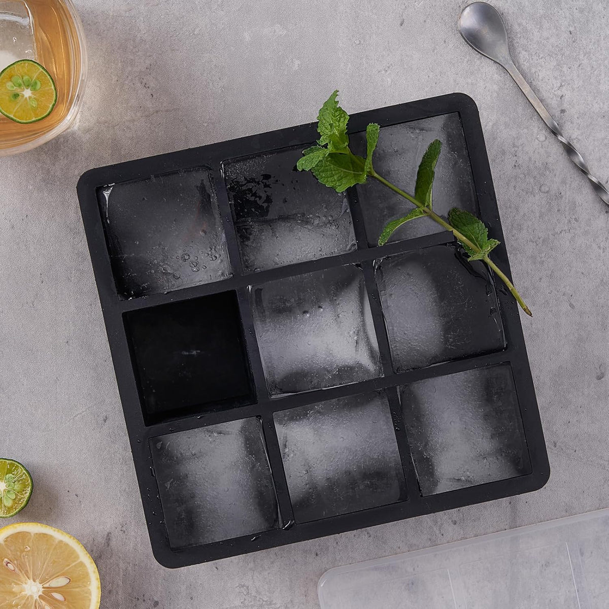 WonderWorld Ice Cube Tray, 9 Portions Gaint Silicone Freezer Tray with lids, 2 Inch Big Ice Maker for Whishkey, 2 pack