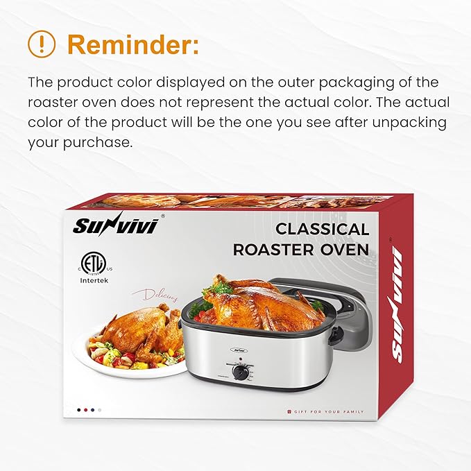 RoyalCraft 24-Quart Electric Roaster Oven with Visible Self-Basting Lid, Turkey Roaster Oven with Removable Pan and Rack, Perfect for Large Meals and Holiday Feasts, White