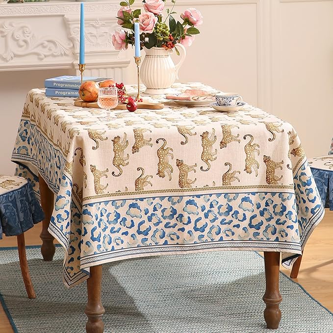 patdrea Designer Leopard Animal Linen Small Table Cloth for Square Table,Vintage Breathable Soft Tablecloth,Dacorative Cover for Kitchen Dining,Holiday,Christmas,Thanksgiving,55"x55"-from