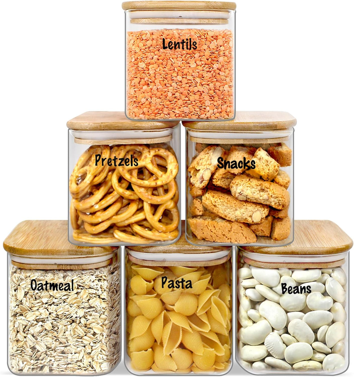 Urban Green Glass Jars with Airtight Lids, Airtight Glass Canisters with Locking Lids, (Bamboo-6P-24oz)