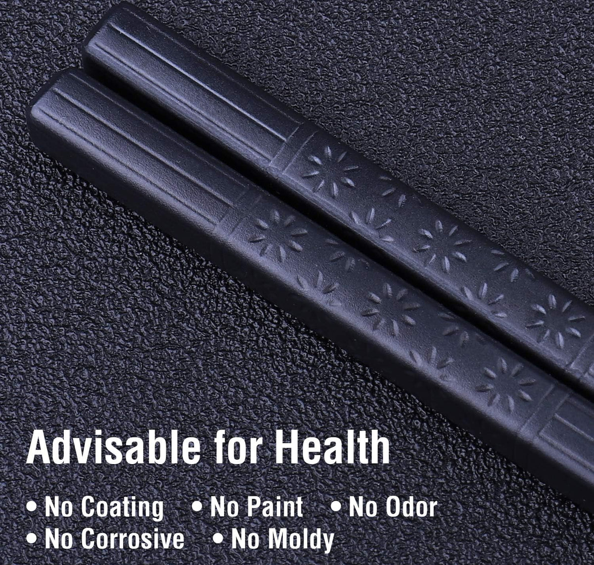 5 Pairs Fiberglass Chopsticks, GLAMFIELDS Reusable Japanese Chinese Chop sticks Dishwasher Safe, Non-slip, 9 1/2 inches - Black with Multi-purpose Drawstring Bag Carrying Case