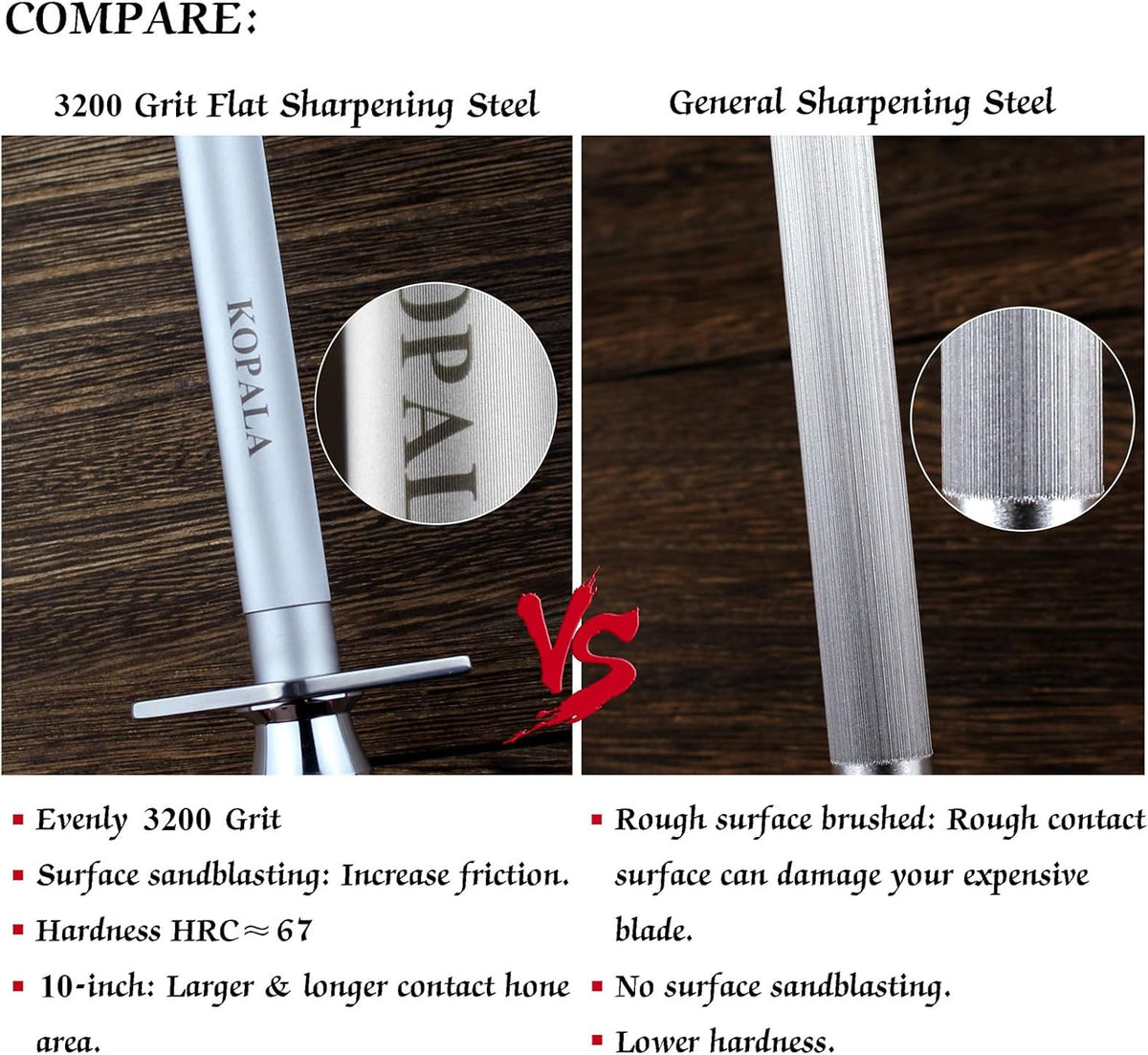 Sharpening Steel Knife Sharpener Rod Round 10 Inches Honing Steel for Knives Dark
