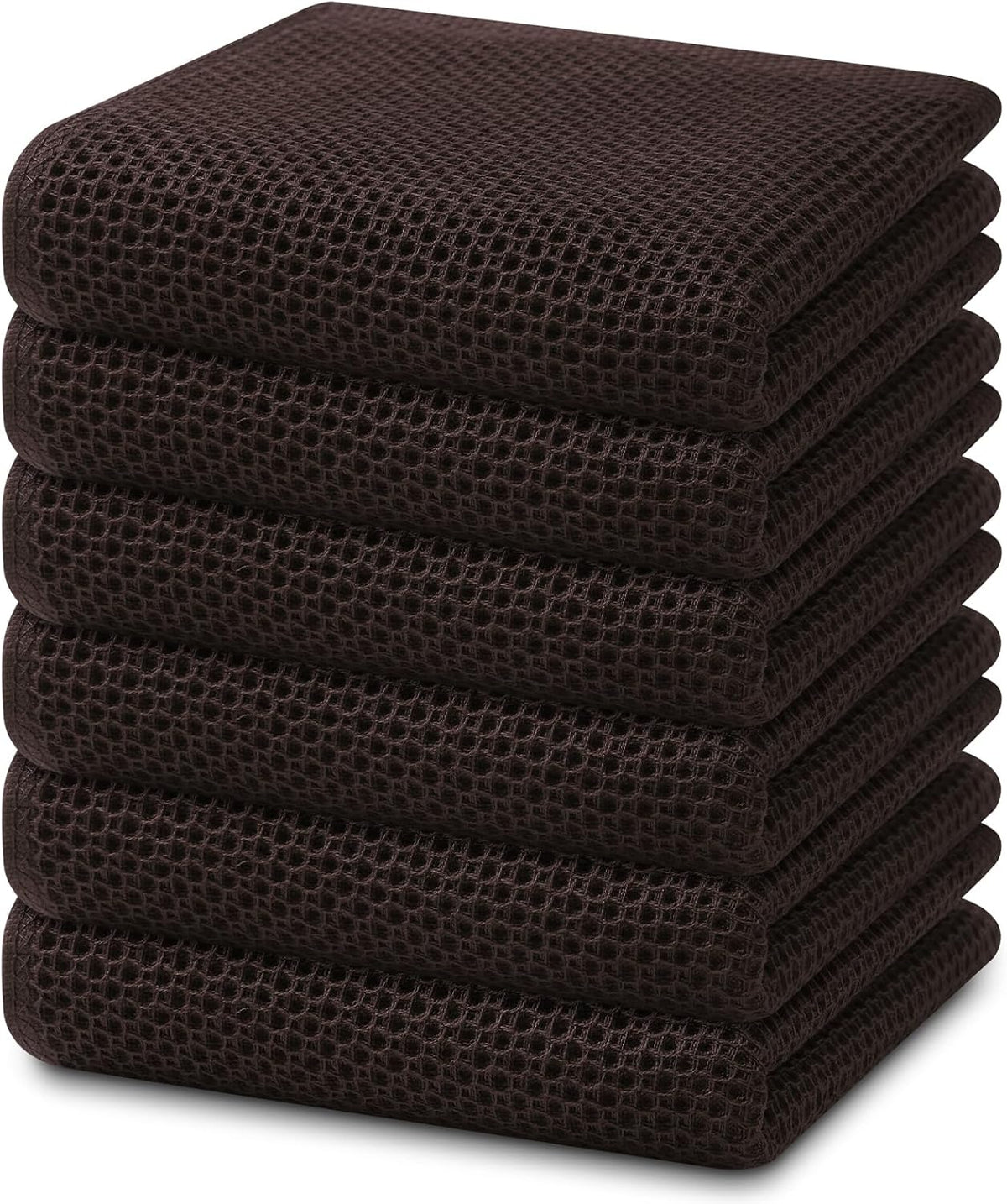 Homaxy 100% Cotton Waffle Weave Kitchen Dish Towels, Ultra Soft Absorbent Quick Drying Cleaning Towel, 13 x 28 Inches, 6-Pack, Dark Brown