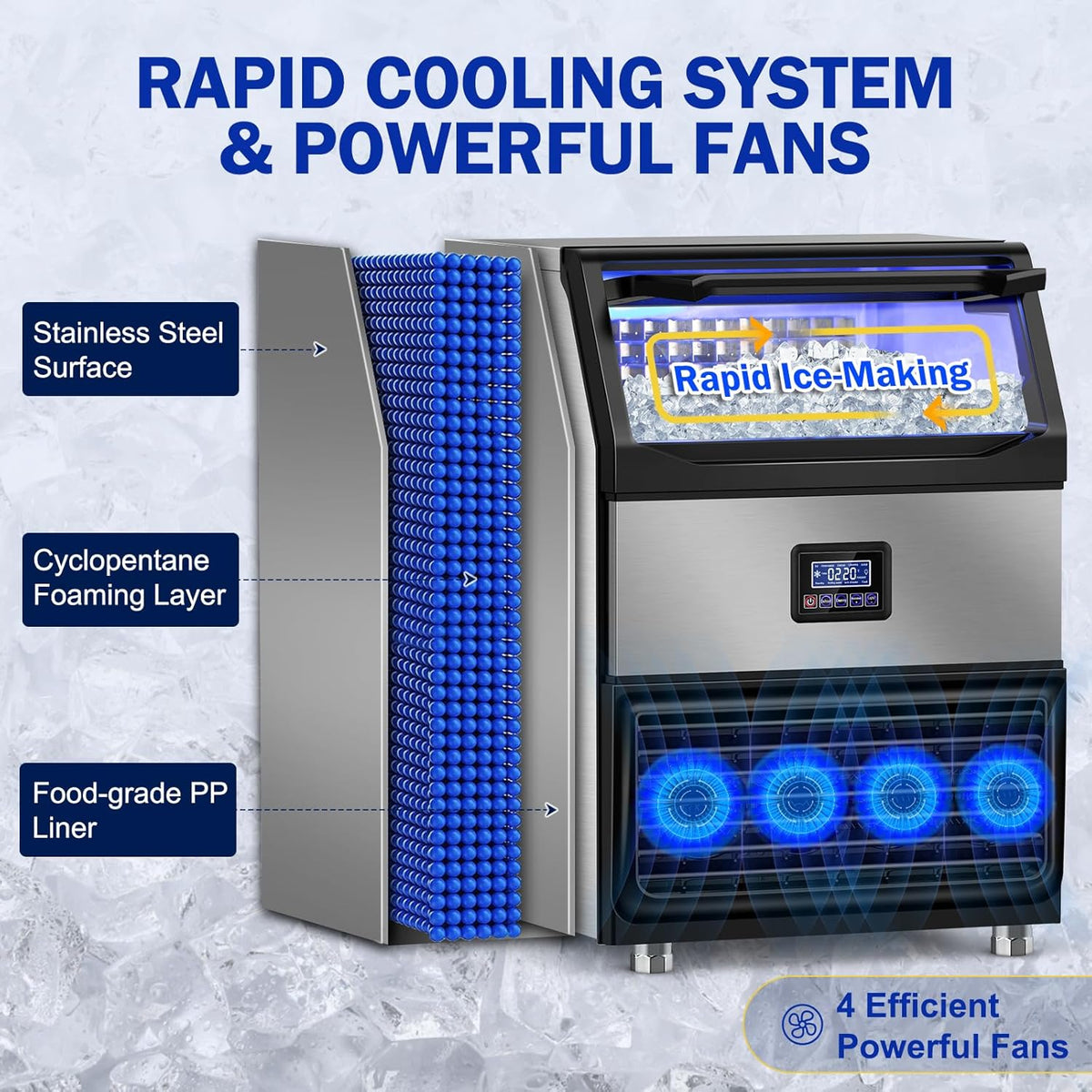 Commercial Ice Maker Machine, 350Lbs/24H with 75Lbs Storage Bin, 108Pcs Ice Cubes 8Mins, Freestanding Large Ice Machine with Water Filter and Ice Scoop for Home Bar Office Restaurant