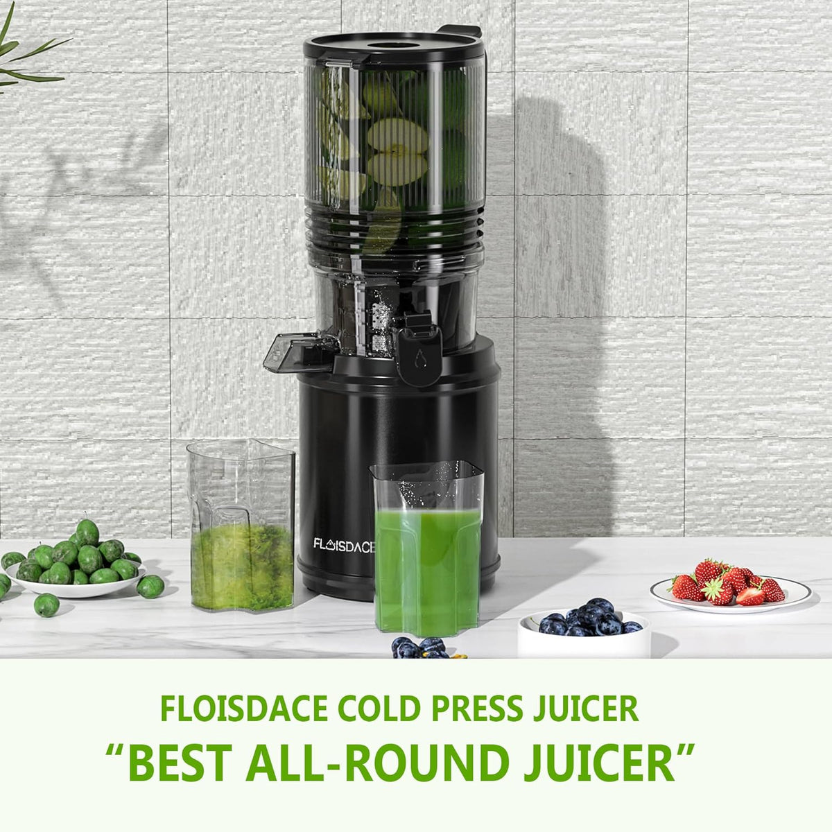 Cold Press Juicer – Hands-Free Electric Masticating Juicer Machine with 6.5" Large Feed Chute, 350W Masticating Juicer Machine For More Juice, Less Pulp, High Juice Yield – Easy Cleanup & Assembly