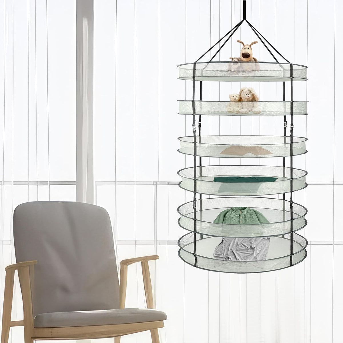 Simple Deluxe 6 Layer 36'' Herb Drying Rack with Hook, Detachable Design Hanging Dry Mesh Folding Basket Dryer for Clothes, Herbs