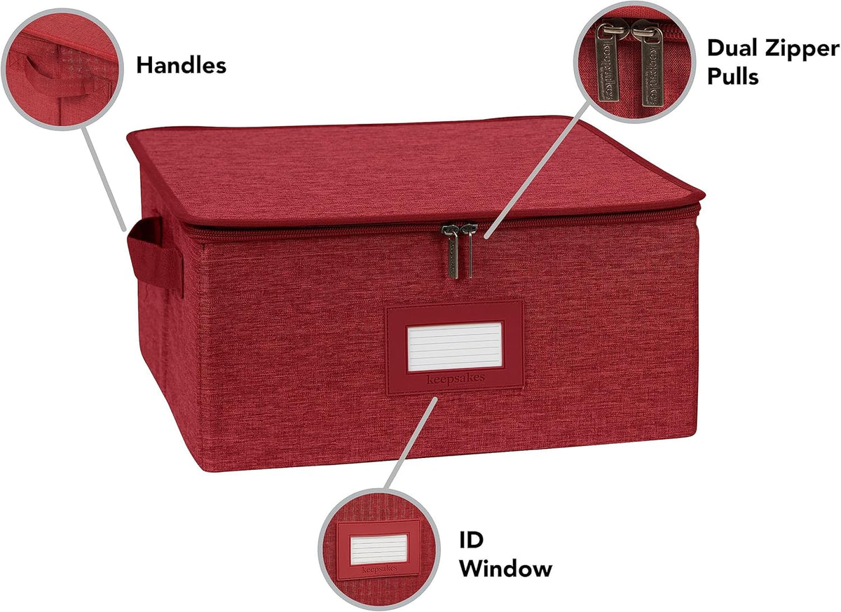 Covermates Keepsakes Dish Storage Box - Stackable, Reinforced Handles, China Storage, Red Heather