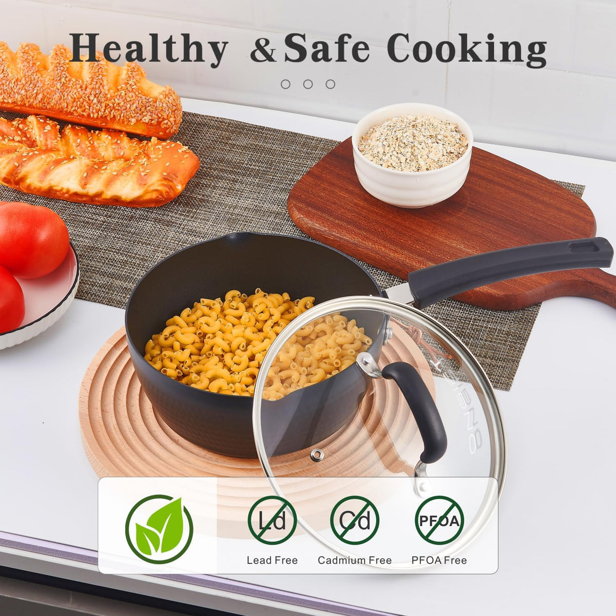 Nonstick Small Sauce Pan with Lid, 1.75 Quart and 2.4 Quart Sauce pan with Pour Spouts, Multipurpose Handy Little Saucepan with Stay Cool Handle, Small Pots for Cooking, Soups, Noodles, Milk