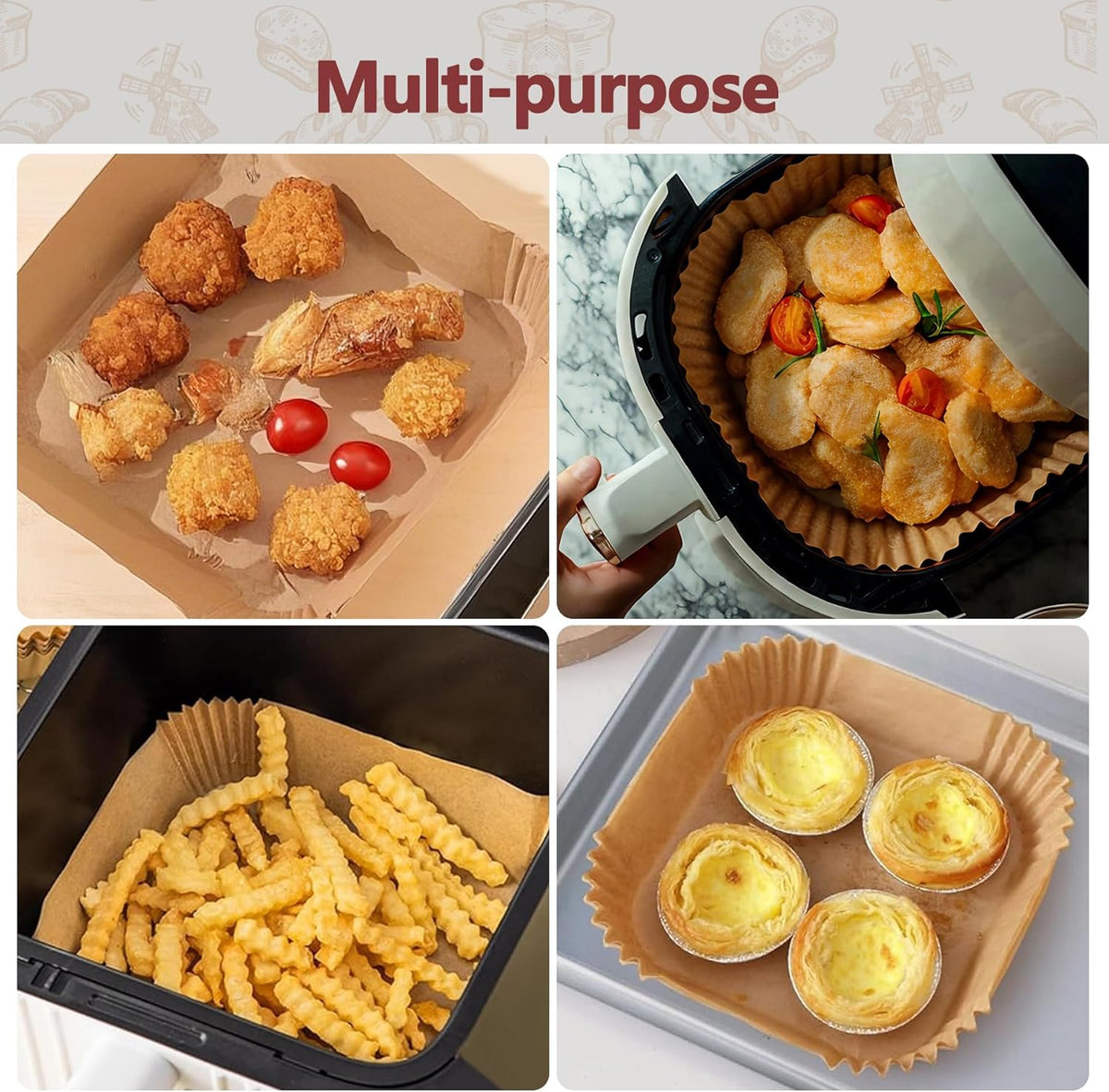 9 Inch Air Fryer Liners Disposable, 125 Pack Parchment Paper Sheets for Air Fryer Basket, Non-Stick, Disposable, Unbleached, Heat Resistant, Fits 5-8 QT Air Fryers, Oil-Free & Healthy Cooking
