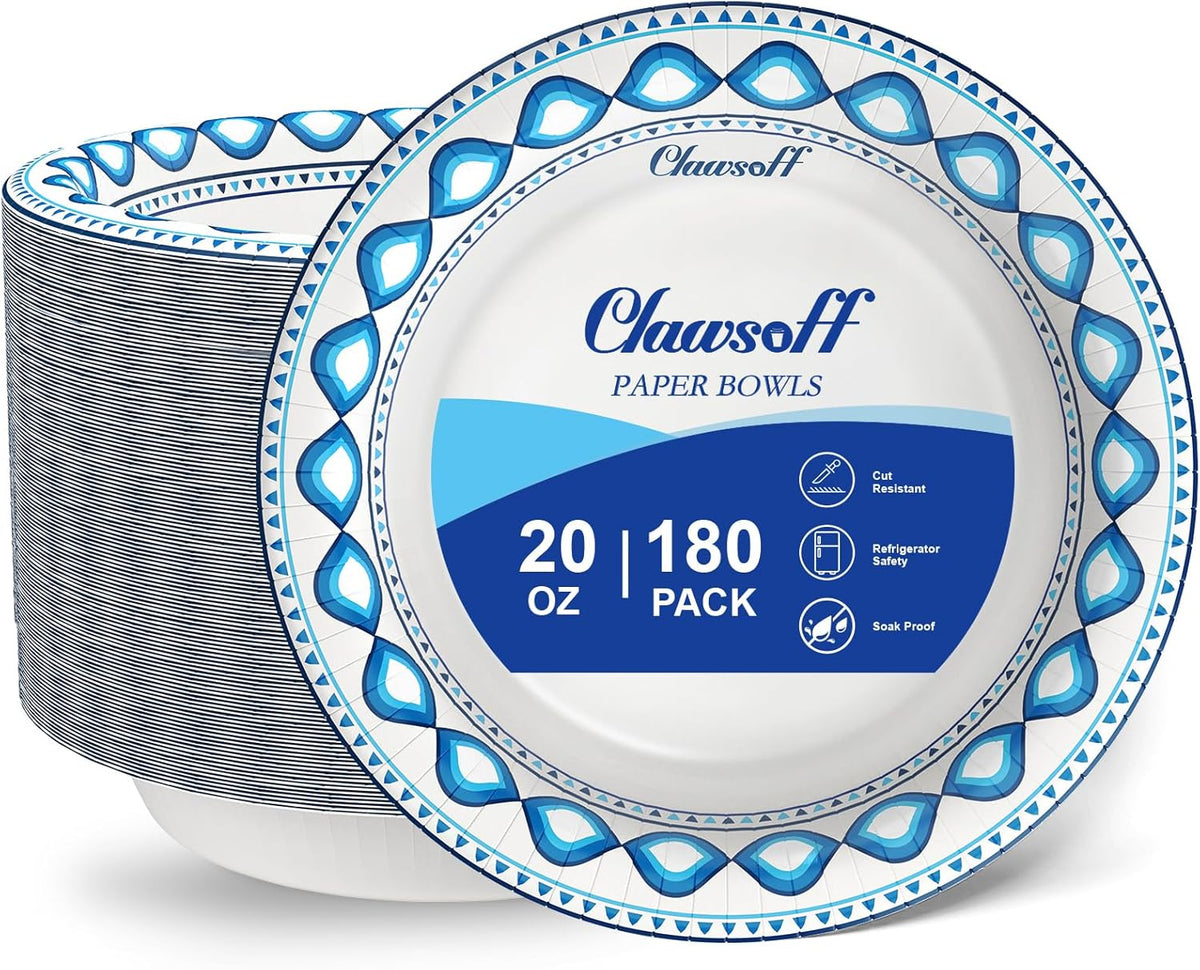 20 oz 180 Pack Paper Bowls Bulk, Soak Proof Heavy Duty Paper Bowls, Cut Proof Small Soup Bowl, Disposable Bowl for Party, Birthday and Picnic