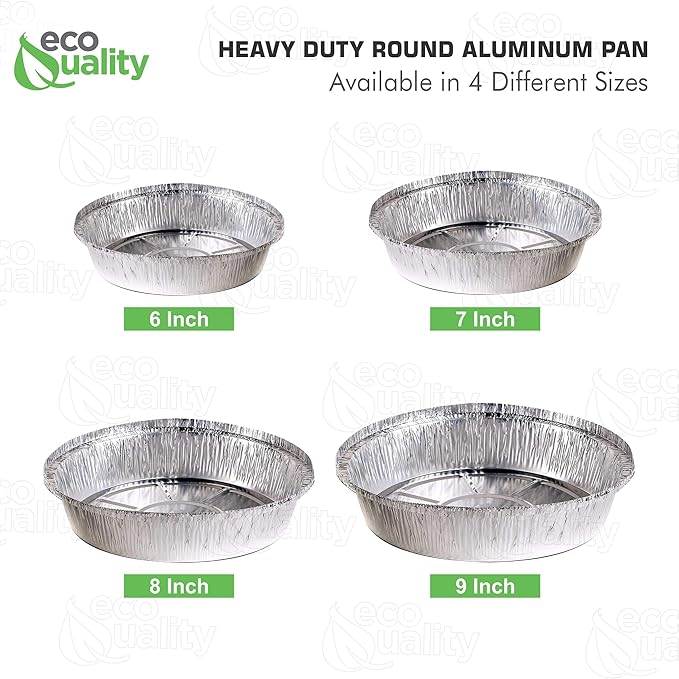 EcoQuality 9" Round Aluminum Foil Pans - Disposable Containers with Foldable Walls for Pie Baking, Cooking, Serving, Reheating, and Storing - Freezer and Oven Safe Tart Pan 300 Pack