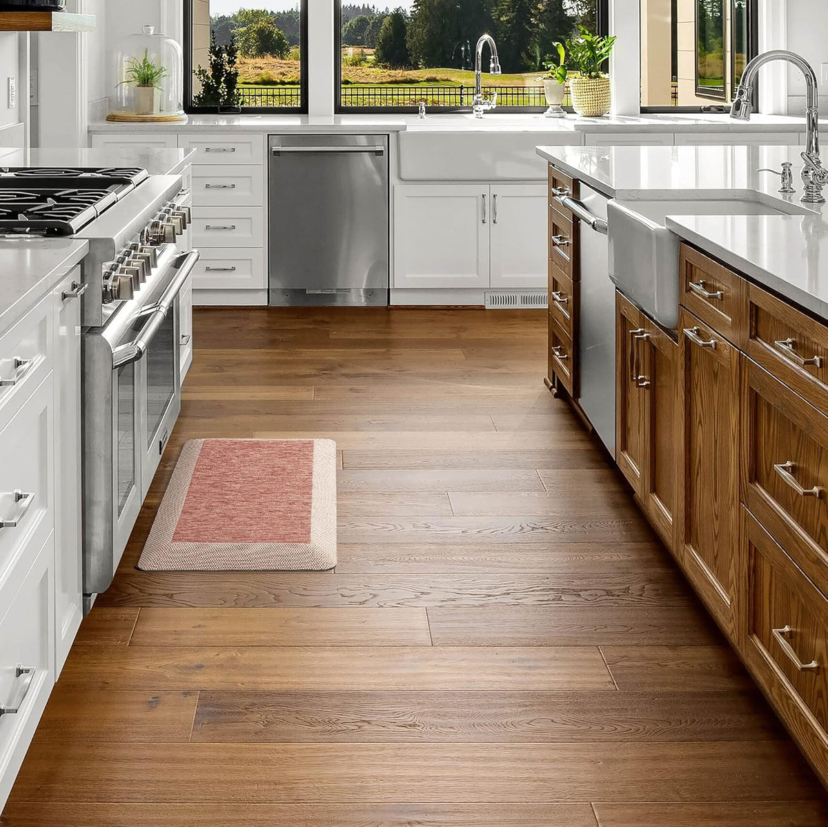 Martha Stewart Mira Modern Heathered Solid Anti-Fatigue Air-Infused Kitchen Mat, Spice Red, 19.6"x32"