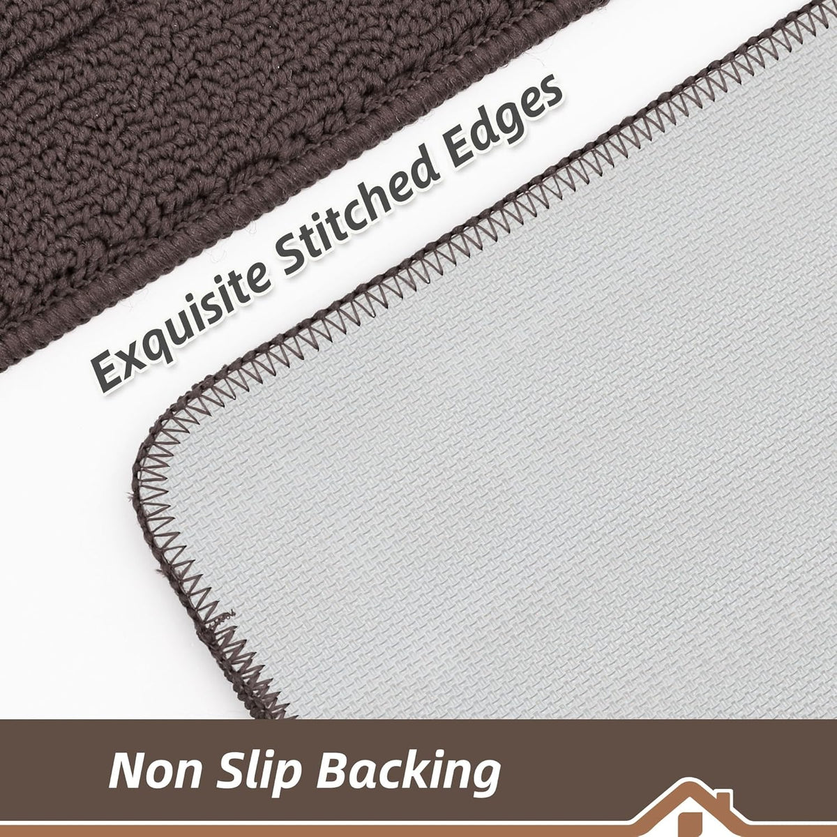 BEQHAUSE 30x18 Inch Kitchen Rug Mat Durable Kitchen Rugs Non-Slip Washable Absorbent Kitchen Mats for Floor Dirt-Resistant Semicircular Kitchen Mat (Brown)