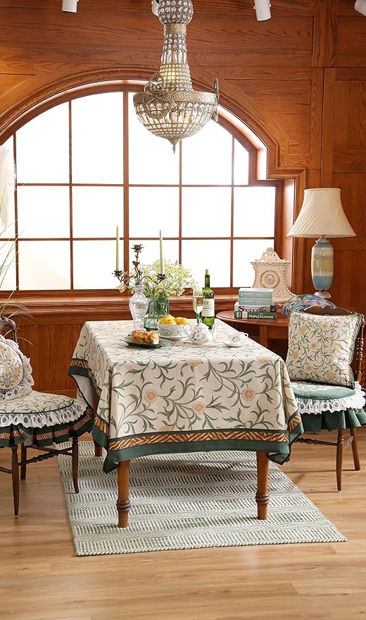 patdrea Designer French Linen Table Cloth for Rectangle Table,Vintage Fall Decorative Tablecloth,Floral Decoration Cover for Kitchen Dining Christmas,Tea Party,Thanksgiving,63"x87"-Littledaisy
