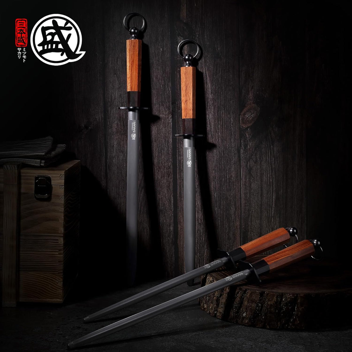 MITSUMOTO SAKARI 12 Inch Round Honing Rod, Japanese High Carbon Honing Steel (Sourwood Handle)