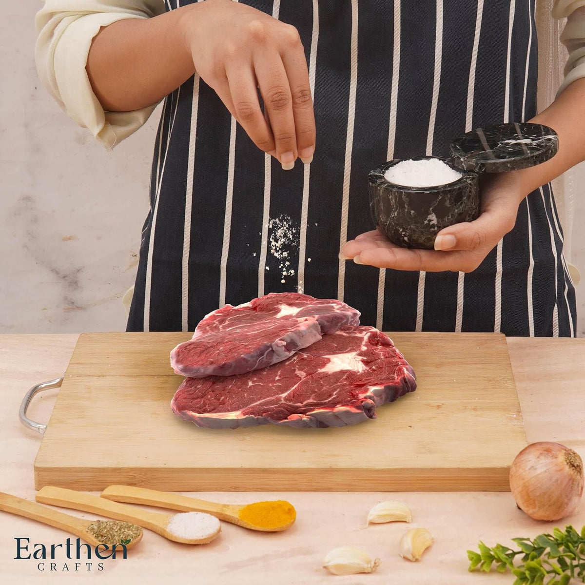 Marble Salt Cellar 3 Inch Black Salt Box With Swivel Lid, Spice Jar for Kitchen Counter with Magnetic Closure, Salt and Pepper Storage Container