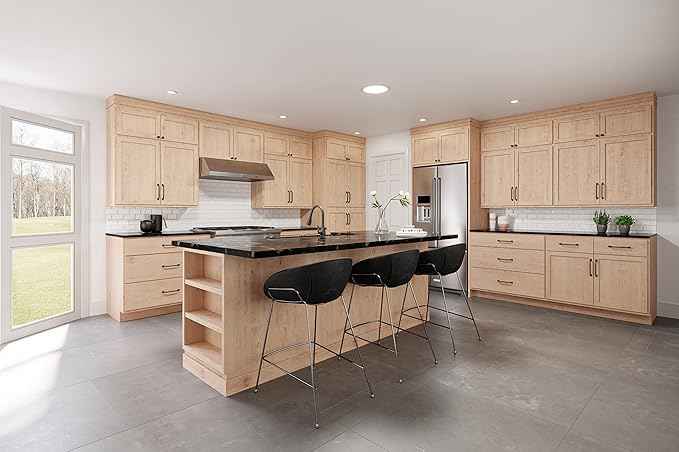 Quicklock RTA (Ready-to-Assemble) 42" Tall Wall Kitchen Cabinets - Shaker Style | 100% Hardwood | Made in America | Soft Close Hardware (Raw Maple, 12" D x 15" W x 42" H)