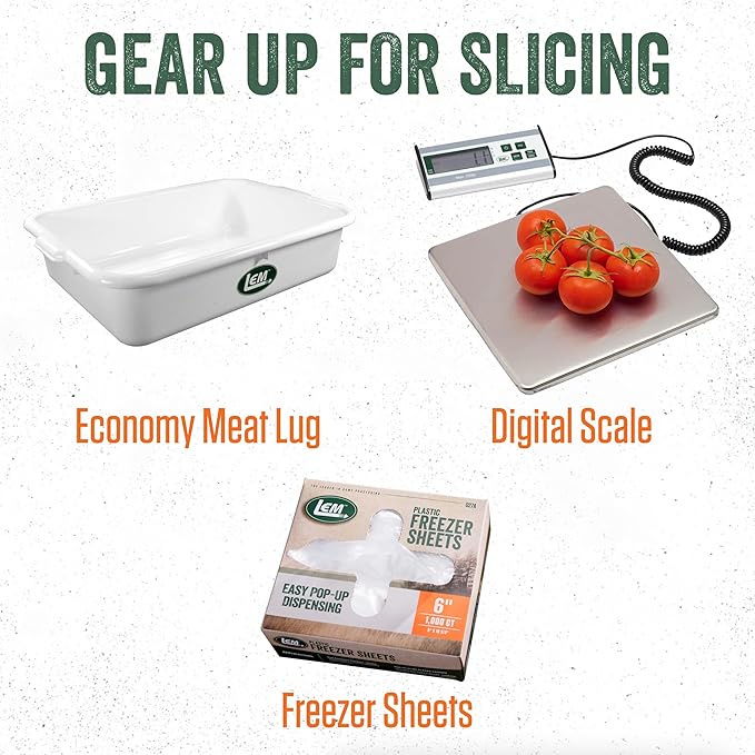 LEM Products 8 ½ Inch Aluminum Electric Meat Slicer Machine, Includes Two Stainless Steel Blades, Serrated and Fine, Silver